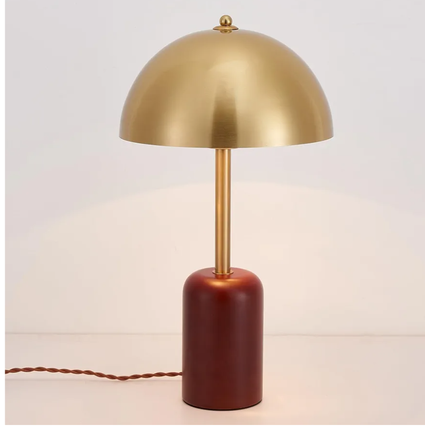Bedside Table Lamp for Bedroom, Modern Plug in Brass Gold Shade & Cylindrical Wood Base Desk Lamp, Plug & Play Nightstand Lamp with Switch Power Cord for Living Room, Office