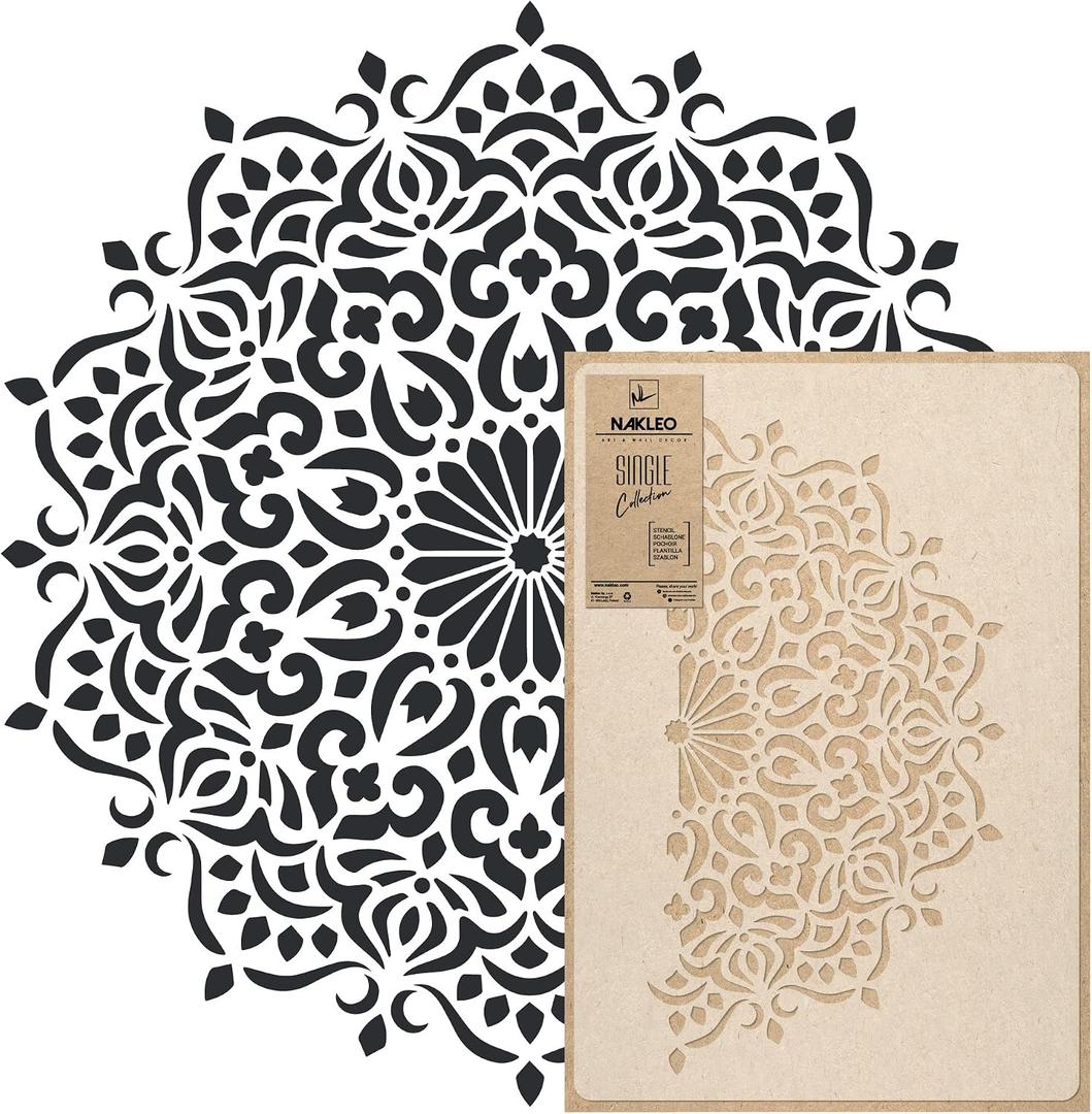 NAKLEO Mandala Painting Large Stencil Diameter 35, Oriental Circle Mandala Geometric Ornament, Reusable Plastic Template DIY Art and Craft, Wall Floor Wood Fabric Furniture