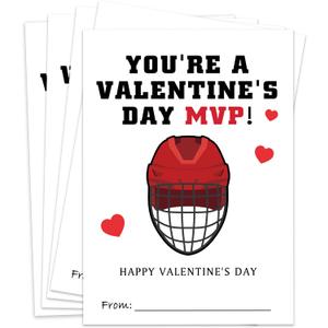 Hockey Valentine's Day Cards for Kids Classroom, Pack of 30 Classroom Valentines Cards, School Exchange for Boys and Girls, Valentine's Day Gift Tags for Class- QR04