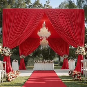 10 Panels 5x20ft Red Ceiling Drapes for Wedding Parties, Wrinkle Free Thick Polyester 20ft Extra Long Wedding Draping Red Ceiling Curtains Arch Drapery
