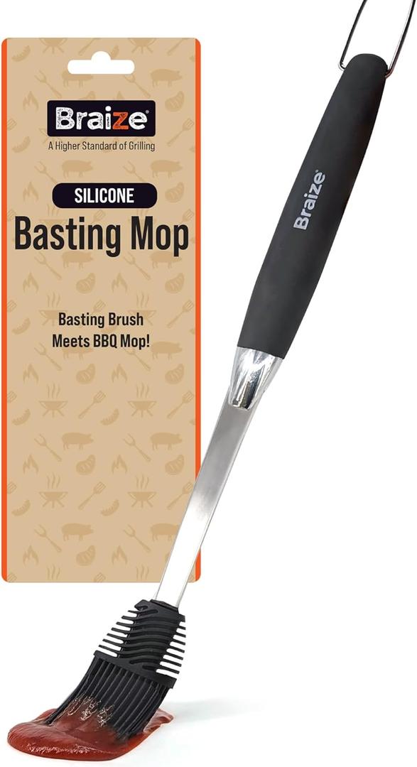 Grill Basting Brush, Silicone BBQ Basting Brush for Cooking Oil & Sauce, Heat-Resistant Baster for Grilling, Barbecue Tool, Dishwasher-Safe Food Basting Mop for BBQ, Smoking & Roasting 2 Pack
