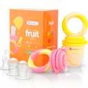 NatureBond Baby Food Feeder/Fruit Feeder Pacifier Nibbler (2 Pack) - Infant Teething Toy Teether Weaning in Appetizing Colors | + Additional Silicone Sacs (Peach Pink and Lemonade Yellow)