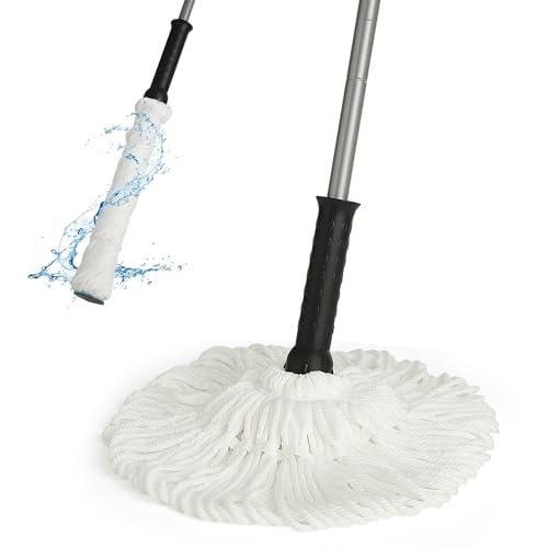 Eyliden Twist Mop - Simple | Easy Self-Wringing, 57" Long Handle, Safe for All Type Floors, Microfiber String Mops for Cleans Dust & Pet Hair, Quick Absorbs Water Spills on Floor, JX-0001 (White)
