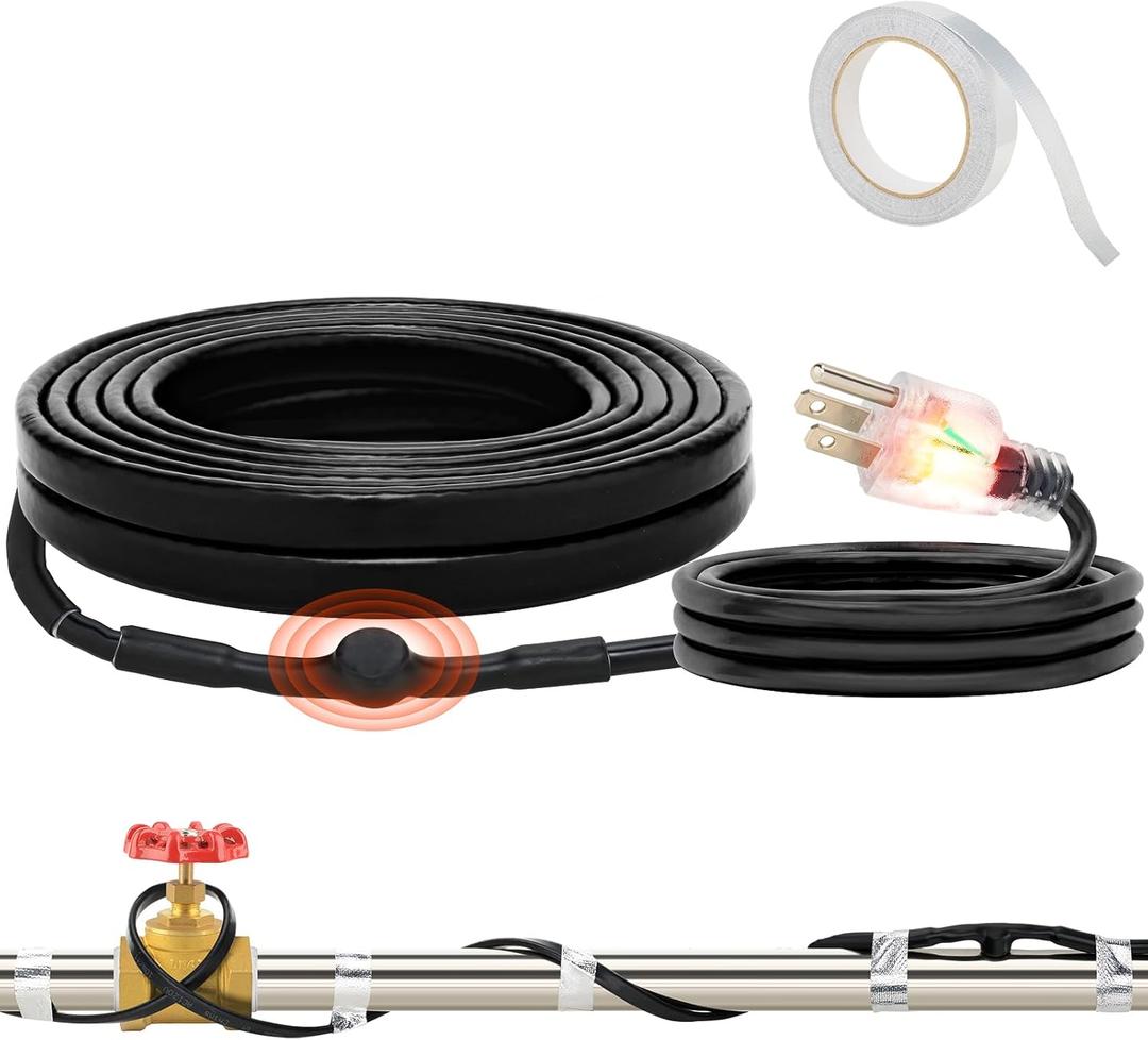 Oak Leaf 6Ft Heating Cable, Self-Regulating Heat Tape for Water Pipes with Thermostat, Pipe Heating Cable for RV/Farm/Drain/Water Pipe, Comes with Aluminum Foil Tape, 120V/ 8W/Ft