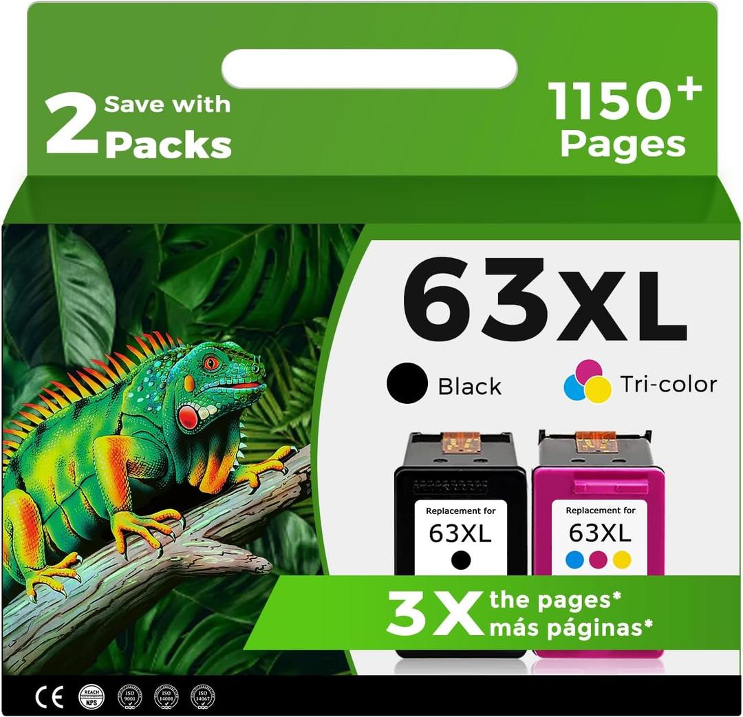 Relcolor 63XL Ink Cartridges Replacement for HP 63 XL Black Color Combo Pack for HP63 HP63XL for 4650 3830 5255 4520 5258 3630 4652 4655 5200 4512 3632 5252 2132 1112 3631 2130 4510 3634 3833 Printer