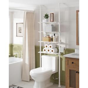 ALLZONE Adjustable Over The Toilet Storage Shelf, 4-Tier Ample Over Toilet Bathroom Organizer and Storage,Tension Mounted Above Toilet Storage Cabinet for Versatility, Fits 64-113 Inch Heights, White