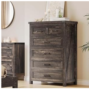 YITAHOME 6 Drawer Dressers, Wood Dressers Chests of Drawers, Modern Dresser with Open Shelf Storage for Room, Entryway, Hallway, Dark Rustic Oak