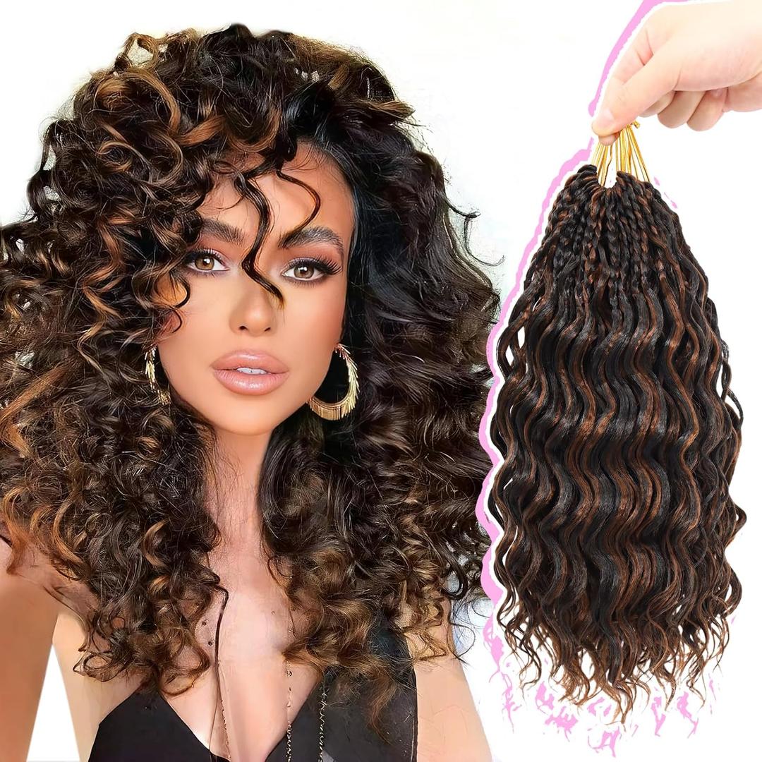 Gowit Pre Looped Deep Wave Crochet Hair 12 Inch 7 Packs Short Curly Mixed Brown Pre Twisted Ocean Wave Deep Twist Crochet Braids Synthetic Braiding Hair for Black Women