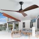 Depuley Ceiling Fan Without Light: 52 Inch 3 Blade Outdoor Fans for Patios - Walnut Ceiling Fan No Light Indoor Remote Control Ultra Quiet DC Motor Reversible 6 Speed Timer
