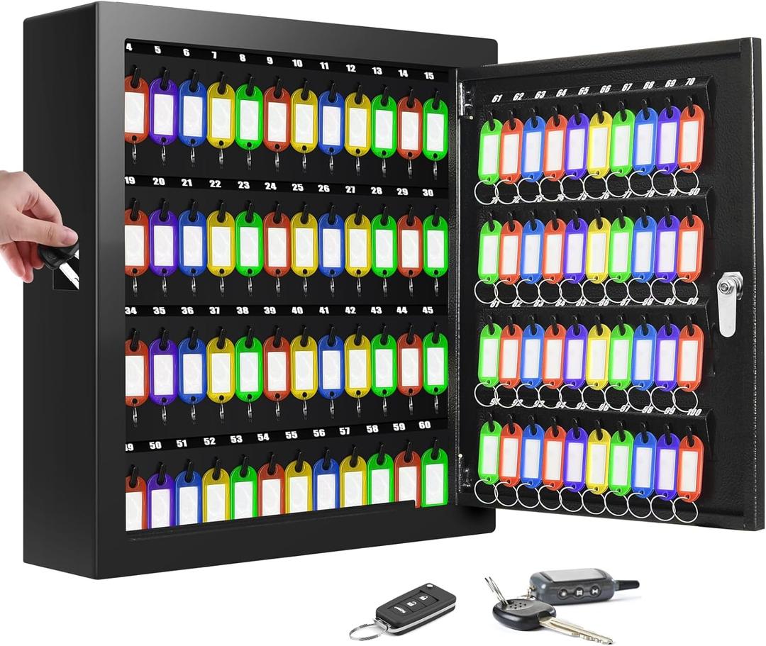 100 Keys Key Lock Box, Anti-Theft Key Cabinet with Key Tags, Key Organizer Wall Mount for Car Garage House Rental Office Business