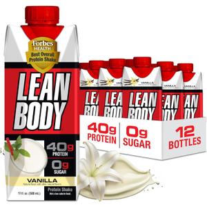Lean Body Ready-to-Drink Vanilla Protein Shake, 40g Protein, Whey Blend, 0 Sugar, Gluten Free, 22 Vitamins & Minerals, 17 Fl Oz (Pack of 12) LABRADA, BB July 18/25