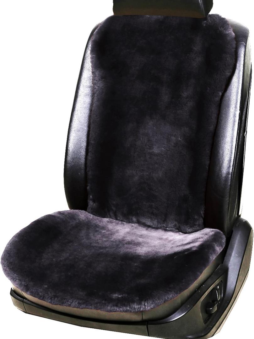 Dotesy 2 Packs Genuine Australia Sheepskin Auto Front Seat Cushion Natural Wool Car Seat Cover Protector Pad Soft Warm Winter Universal for Women Office Chair Car Dcor (Charcoal Gray)