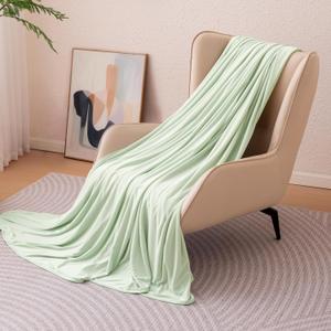 Amazon Basics Cooling Blanket for Hot Sleepers, Reversible Lightweight Thin Throw Blanket for Bed, Couch and Sofa, Twin XL (60" x 90"), Aloe Green