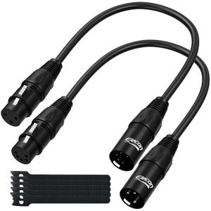 Elecan 3 Pin Female to 5 Pin Male & 3 Pin Male to 5 Pin Female XLR/DMX Turnaround Adapter Cable 1 Ft/2 Pack, Premium for Microphone Audio Stage Lighting & Controller, Flexible Durable, Black+ Ties