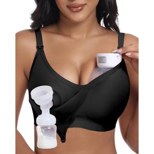 As Fairy Wireless Seamless Pumping Bra Hands Free Nursing Bra Wirefree Comfort Wearable Breast Pump Brass (Medium Plus, Black)