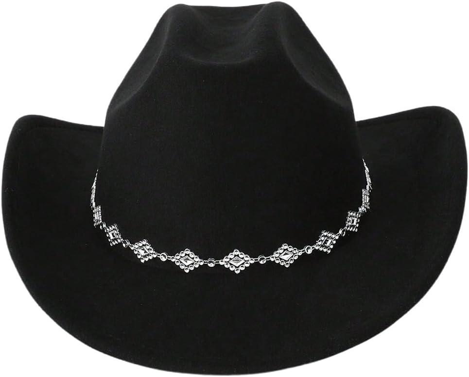 Verdusa Women's Western Cowboy Hat Rhinestone Wide Brim Cowgirl Hat (Black)