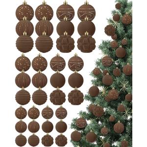 Suzile 36 Pcs Velvet Christmas Tree Ornaments Flocked Christmas Ball Decorations Xmas Balls Handing Ornaments for Xmas Tree Holiday Wreath Garland Birthday Wedding(Brown)