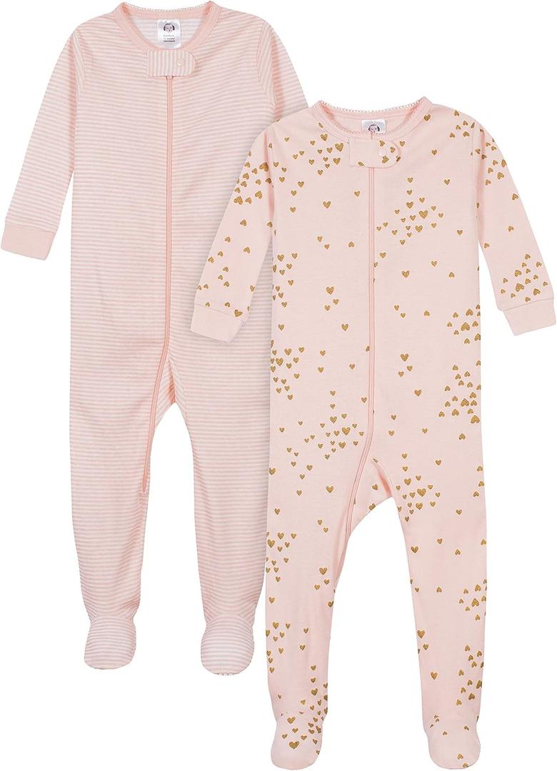 Gerber Baby Girls' 2-Pack Footed Pajamas (0-3 Months, Love Pink)