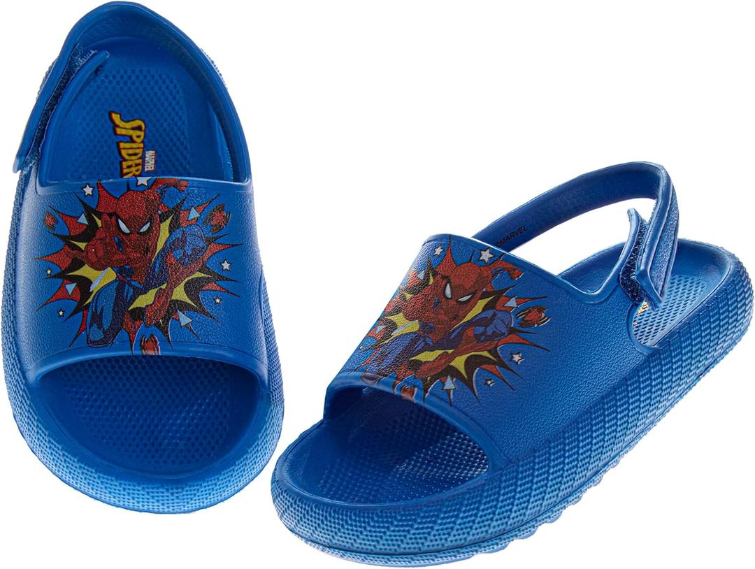 Josmo Kids SpiderMan Slide Open Toe - Boys Superhero Sandals Slip On Slides Beach Pool Water Shoes - Spidey Blue (Size 7 Toddler)