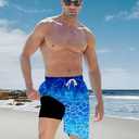 westwolf Men's Swim Trunks with Compression Liner 9" Quick Dry Board Shorts (XX-Large, F Blue White)