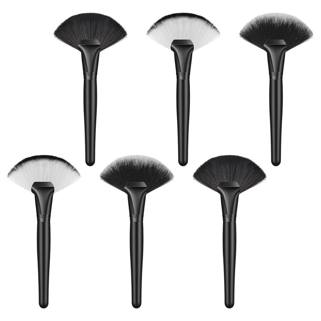 6 Pcs Fluffy Facial Fan Brushes, 3 Styles Large Fan Fluffy Facial Brushes Esthetician, Professional Esthetician Brushes for Powder, Blush, Highlighter and Contouring