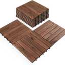 Pack of 10 Deck Tiles - 12"x12" Interlocking Natural Solid Acacia Wood for Outdoor & Indoor, Patio Garden, Balcony, Poolside - Brown Color