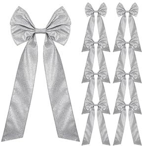 Bucherry 8 Pcs Large Black Glitter Christmas Bows Ornaments with Twist Tie 7x16 Inch Black Christmas Tree Bows Wreath Decorative Metallic Glitter Ribbon Bow for Xmas Party Decoration, Gift Wrapping