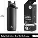 POWCAN 40 oz Insulated Water Bottle with 2-in-1 Straw and Spout Lid, Keep Cold 24H, Leak-Proof, BPA-Free, Double Wall Stainless Steel Water Bottle for Sports, Gym, Travel, and School (Dark Knight)