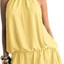 Floerns Women's Y2k Summer Halter Dress Tie Open Back Sleeveless Ruffle Hem Bubble Going Out Mini Dresses