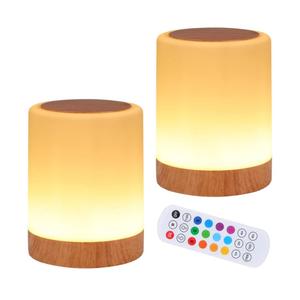 OORUN Touch Bedside Table Lamp,13 RGB Colors & 5 Brightness, USB Rechargeable Desk Lamp, Remote Control Dimmable Light with RGB Color Changing,Portable Lamp for Baby (2 Pack Brown)