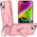 Designed for iPhone 14 Case with Magnetic Stand [Military Drop Protection][Compatible with Magnet] Shockproof 14 Phone Case with Ring Holder, Pink