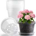 10 Pack 10 Inch Clear Nursery Pots with Saucers, Transparent Sturdy Plastic Plant Pots, Large Gardening Pots with Drainage Hole, Planting Starter Pot for Indoor Outdoor Flowers Herbs Vegetables