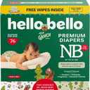 Hello Bello Dr. Seuss Baby Grinch Premium Diapers, Size NB (Up to 10 lbs), 76ct Plus Bonus Wipes: Softness & Protection for Sensitive Skin