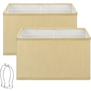 Rectangle Lamp Shades Set of 2, 16"L x 8"W x 10"H, Large Gold Lamp Shades for Table Lamps Bedside Lamps, Modern Replacement Lampshades for Floor Lamps, Spider, Harp Holders Included, Easy Assembly
