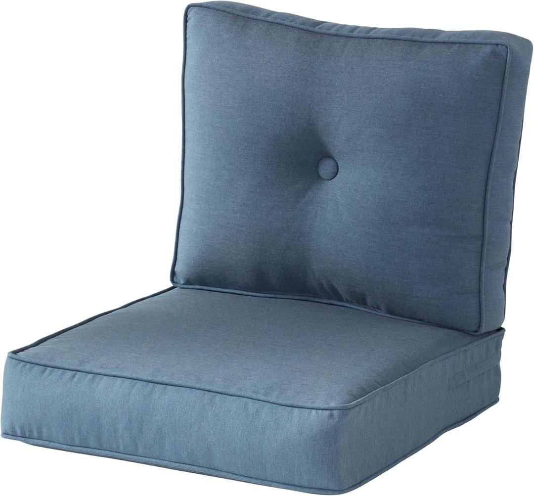 Sunbrella Deep Seat Cushion Set Seat & Back Cushions for Patio Chairs, Sofas & Loveseats Fade Resistant Outdoor Fabric, Ties, Zippered Cover, Cord Trim, Spectrum Denim
