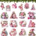 36 Pcs Pink Vintage Ornaments for Christmas Tree Rustic Retro Xmas Hanging Decorations for Festival Party Christmas Winter Holiday Decor