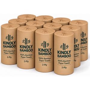 Premium 100% White Bamboo Paper Towels, Large Size Sheets, 12 Rolls