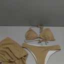 SHENHE Women's 3 Piece Textured High Cut Halter Triangle Bikini Swimsuit with Cover Up (Large, Khaki)