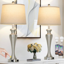 LUXEFLOW 30" Silver Table Lamps Set of 2, 3Way Dimmable Touch Living Room Lamp with USB A+C Ports and AC Outlet, Modern Brushed Nickel Bedroom Lamps, Tall Metal Bedside Lamp for Nightstand Side Table