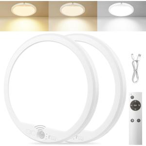 OSIDEN 2 Pack Rechargeable Motion Sensor Ceiling Light with Remote for Shower Shed Hallway Porch Stairs Garage