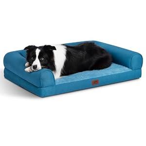 Hollypet Orthopedic Dog Bed for Large Dogs, Supportive Foam Pet Couch with Removable Washable Cover and Non-Slip Bottom, Waterproof Lining Dog Sofa Bed, Blue, L (36 * 26 * 8)