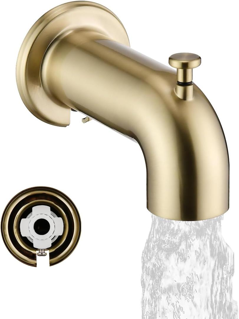 Slip-On Extra Long Tub Spout with Diverter, 1/2 Inch Slip Fit Connection, Brushed Gold