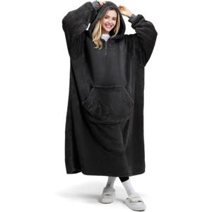 Giggling Getup Wearable Blanket Hoodie for Adults - Oversized Sherpa Sweatshirt Blanket with Giant Pocket & Sleeves - Soft Cozy Warm Hooded Blanket Gift for Women Men Birthday Christmas Gray
