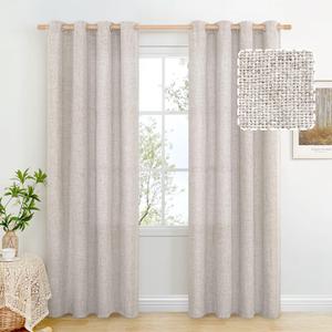 BGment Grey Brown Linen Curtains 84 Inch Long for Living Room - Burlap Textured Light Filtering Window Treatments Grommet Sheer Drapes for Farmhouse, 2 Panels, 52 X 84 Inch