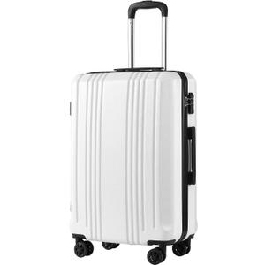 Coolife Luggage PC+ABS Hardshell Suitcase with TSA Lock, Spinner Checked Lightweight (white, M(24IN))