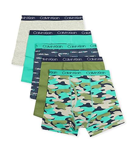 Calvin Klein Boys' Modern Cotton Boxer Brief Underwear 5-Pack, Heather Grey/Camo/Navy/Green/Olive, Small
