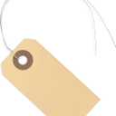 100 Manila Shipping Tags with Wire Attached #1-2 3/4 x 1 3/8 - Small Paper Hang Labels with Metal Ties and Reinforced Hole, Pre-Wired Tags to Tie On