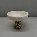 IHI EST. 1986 White Marble on Gold Aluminum Base - 6 x 7 Inch Decorative Pedestal Serving Bowl