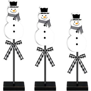 Geetery 3 Pcs Snowman Decor Winter Table Decorations Snowman Wooden Centerpieces for Tables Indoor Rustic Wooden Block Sign Tabletop Decoration for Home Kitchen Office(Classic)