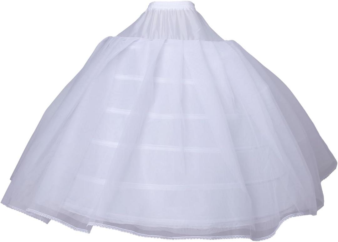 BBSET Women Puffy Crinoline Petticoat 6 Hoop 2 Tulle Layers Skirt Slips Long Underskirt for Quinceanera Wedding Bridal Dress